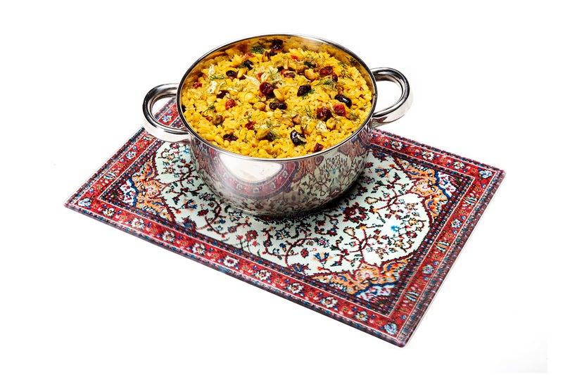 PELEG DESIGN Tempered Glass Cutting Board, 9.6" x 14.4" â€“ Decorative Glass Cutting Board for Kitchen Counter, Heat & Shatter Resistant Chopping Board & Serving Tray, Magic Carpet Design (Rugboard) - Image 4